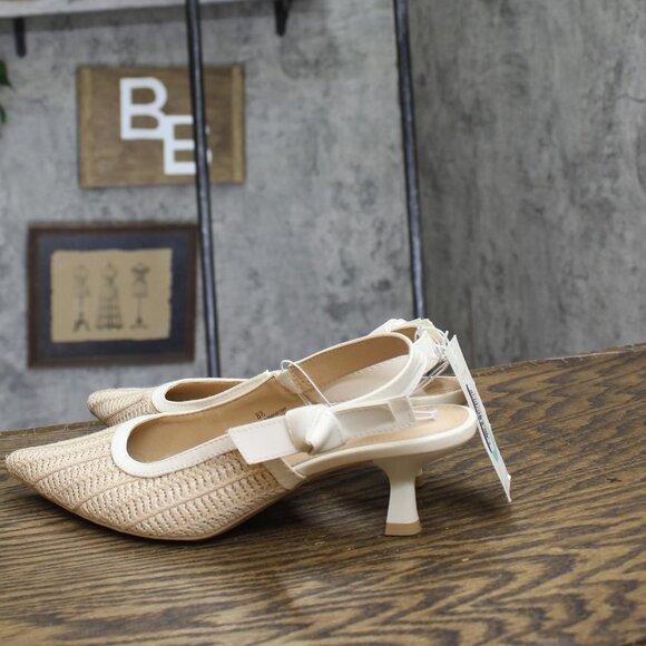 A New Day Womens Milan Raffia Slingback Heels 92611221 Beige Brown 8.5M - Picture 2 of 10